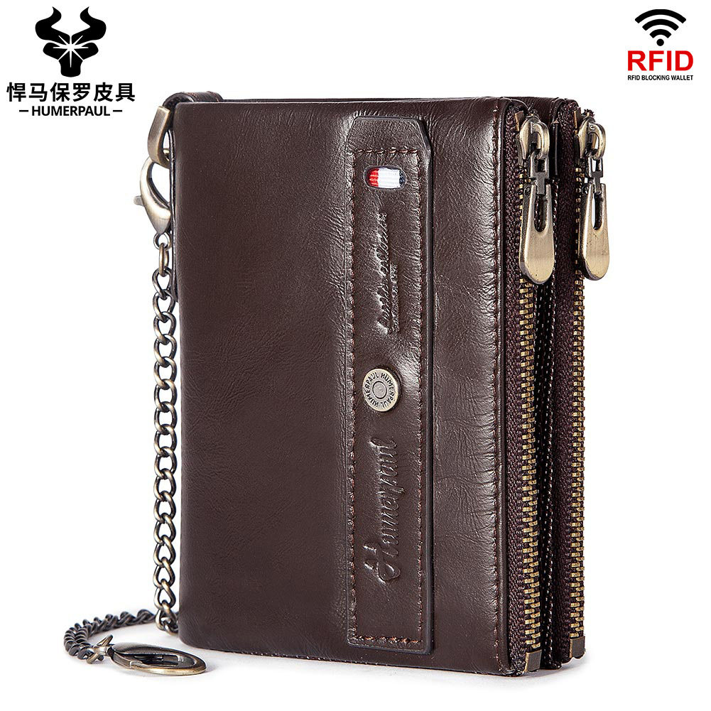 Source factory leather men's wallet cross border head skin male bag RFID anti-theft brush men's change wallet