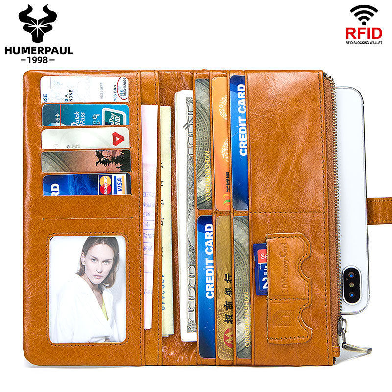 RFID anti-theft brush ultra thin leather credit card holder multi-card female hand bag of cow leather wallet pocket