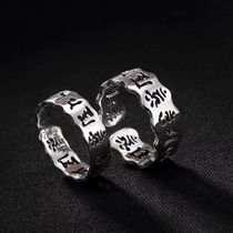 Open shipping 99 pure silver Van Sanskrit Six words true and ring big Ming curses with the new tail ring female male lovers hollowed-out rings