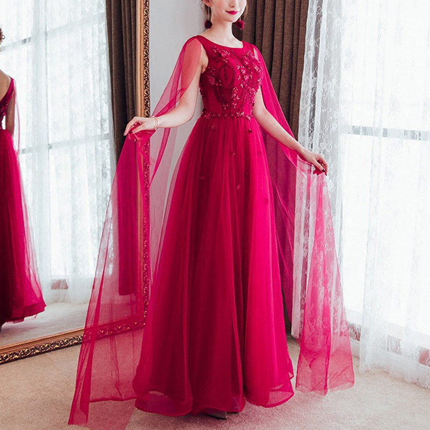 Dust World Six Happy Evening Dress Red long version Wedding Dress 2021 New lined Shoulder Bridal Wedding Toast Toast