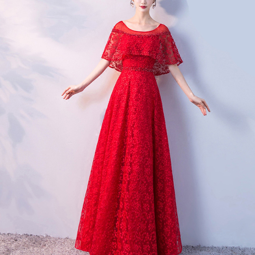 Dust Seine Six Heineken Bride Red Wedding Gown 2021 New word of the Shoulder Zodie Banquet Party Gown