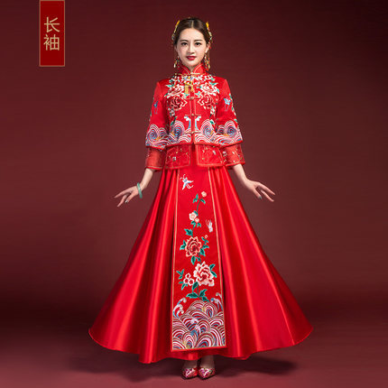 The Dust World Six Happy Show and the 2021 new retro qipao Spring Summer wedding wedding wedding wedding gown with short sleeves Long Fenghang