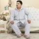 Bộ đồ ngủ nam plus size mùa thu đông cotton tinh khiết phục vụ tại nhà nới rộng ve áo dài tay áo nịt hai mảnh người béo - Nam giới