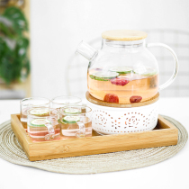 Afternoon tea glass tea set flower teapot set heat-resistant high temperature tea maker filter bamboo tray candle heating base