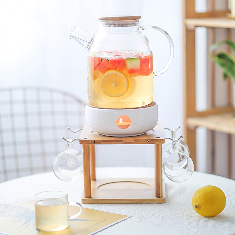 Afternoon tea Glass tea set Flower tea pot set Heat-resistant high temperature tea filter Bamboo tray Bubble lemon juice pot