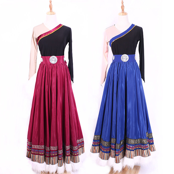 Tibetan dance skirt art examinee clothing Tibetan practice clothing skirt square dance performance clothing female training skirt