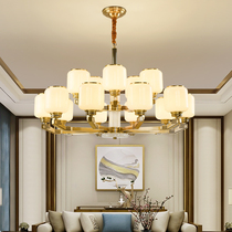 New Chinese chandelier living room all copper jade marble restaurant modern retro lighting Zen Chinese style hall lamps