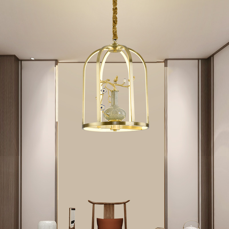 New Chinese style small chandelier All copper Chinese style Zen Dining room Bedroom lamp Home Garden corridor Entrance Balcony lamp