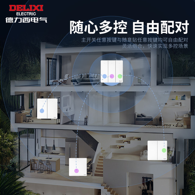 Delixi 86 Remote Control Switch, Smart Control Wireless Switch Panel, No Wiring, Dual Control, 220V Light Control, Easy to Install