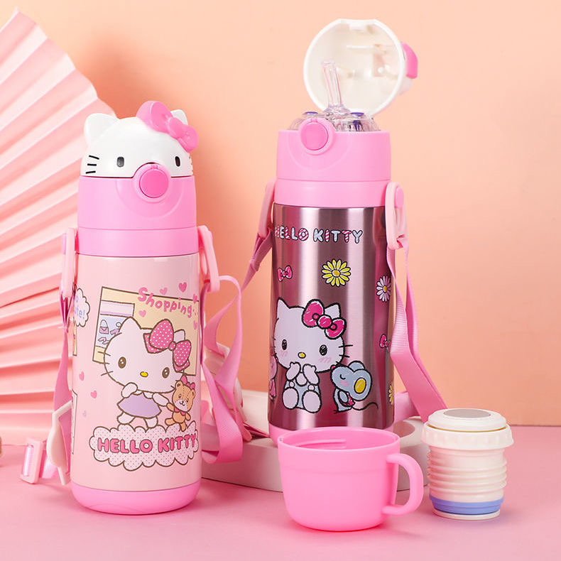Female baby insulated cup with straw dual-use anti-fall portable cute children Kindergarten primary school pupil Hello water glass