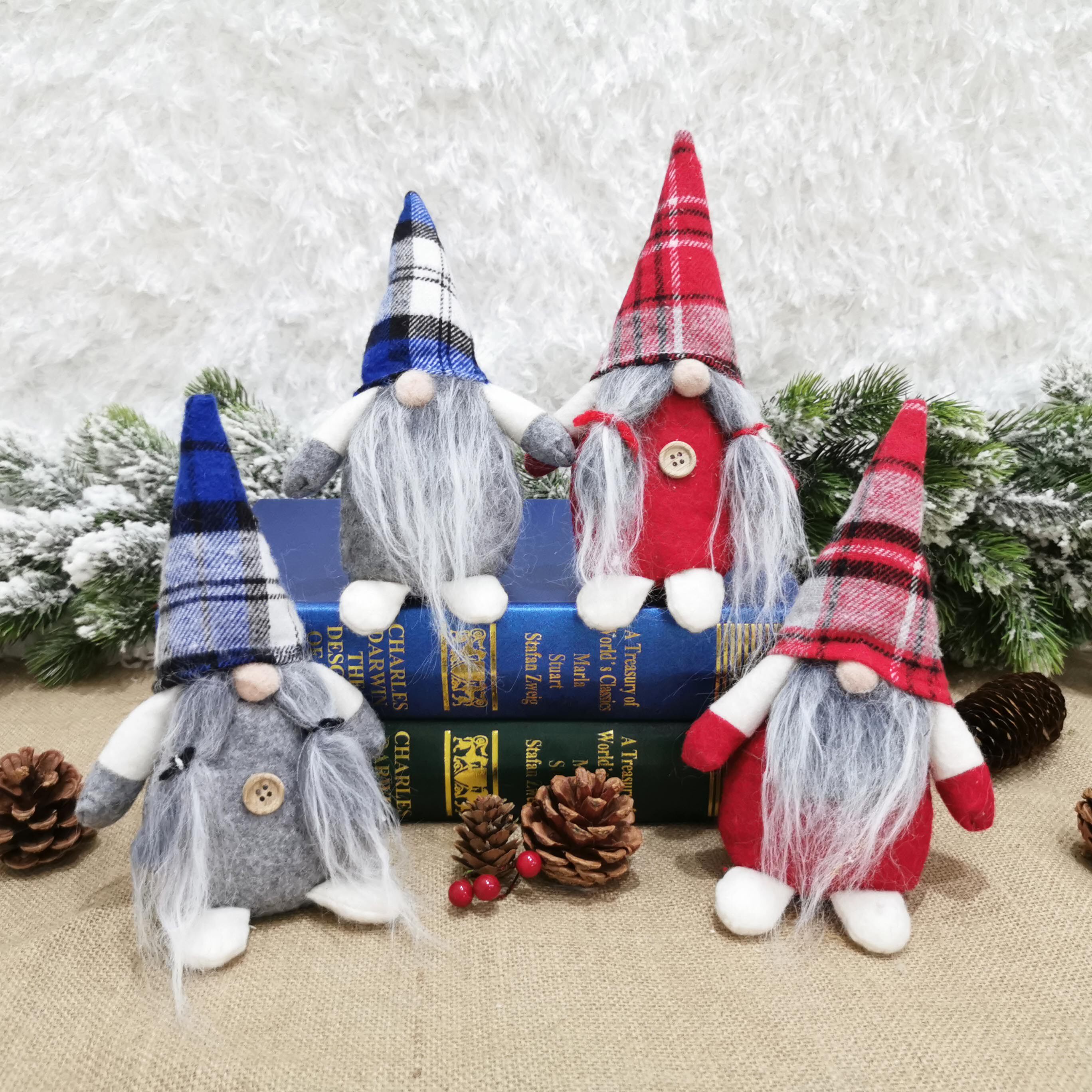 Christmas Rudolf fabric face-less doll ornaments long bearded doll Christmas old man Christmas window doll