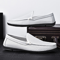Peas shoes mens summer tide white trend breathable hollow leather slip-on slip-on shoes casual Korean style sandals