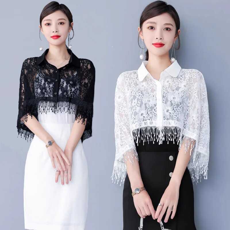 Retro Tassel Embroidered Lace Shirt, Women's Cheongsam Shawl Jacket, Fashionable Lapel Cape, Sun Protection Shirt, Small Cardigan