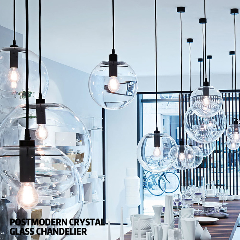 ins simple glass chandelier dining room lamp three creative bar cafe bedroom milk tea clothing store bubble lamp