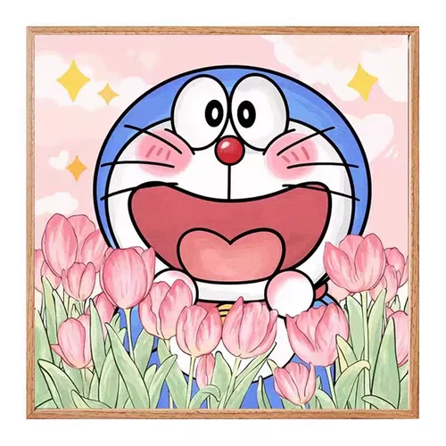 Doraemon Tulip Cross Emelcodery 2023 Новая вышитая линия гостиная маленькая мультфильм мультфильм простой начинающий маленький кусок