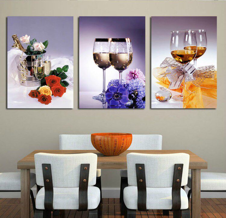 Wine glass fruit cross stitch 2022 new thread embroidery living room dining room triptych dining room kitchen own embroidery handmade