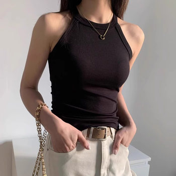 Halter Neck Camisole T-Shirt for Women, 2025 New Style, Sexy One-Piece with Built-In Bra Pads, Beautiful Back, Outerwear Top for Summer