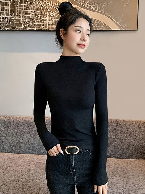Half-High Collar Korean Style Tight-Fitting Base Layer Shirt for Women, 2025 Popular Long-Sleeve Slim-Fit Knit Top for Autumn and Winter