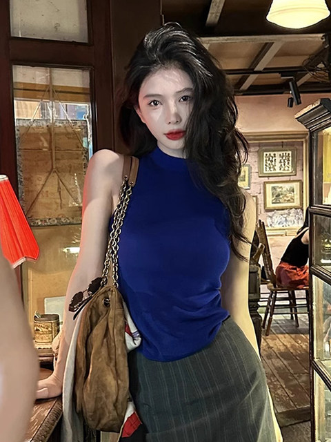 Half-High Collar Sleeveless Knitted Vest for Women, Summer 2025 New Style, Pure and Sexy, Tight-Fitting, Slimming Base Top