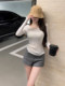 Tight-Fitting Knit Base Layer Top for Women, Autumn and Winter New 2025 Trendy Fashionable Round Neck European Style Top