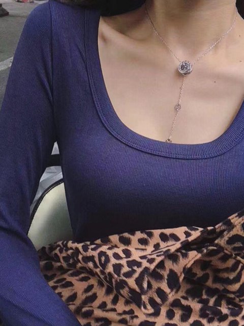 Modal Tight-Fitting Bust-Enhancing Base Shirt with Large Neckline, Long-Sleeved T-Shirt for Women, Suitable for Spring, Summer, and Autumn, U-Neck, Sexy, Slimming, Versatile Top