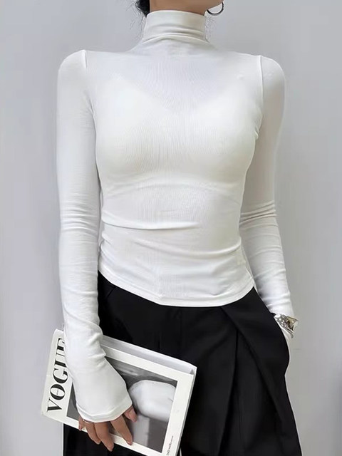 Super Stylish Gray High-Neck Knitted Base Layer for Women, Autumn and Winter Slim-Fit Long-Sleeve Thermal Inner Top