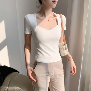 Trendy Design Sweetheart Neckline Short-Sleeve T-Shirt for Women, Spring/Summer 2026 New Stylish Slim-Fit Cropped Square-Neck Top