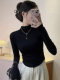 Half-high collar inner long-sleeved bottoming top for women autumn and winter warm mid-collar short slim pleated bottoming shirt for small people