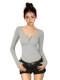 Trendy U-Neck Button Half-Open Collar Long-Sleeve T-Shirt for Women, Spring and Autumn 2026 New Style, Slim Fit, Flattering Base Layer Top