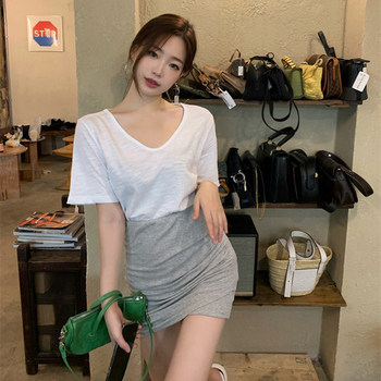 White Bamboo Cotton Short-Sleeve T-Shirt for Women, Summer 2025, Sexy V-Neck That Exposes Collarbones, Versatile Slim-Fit Top