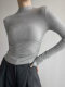 Tight-Fitting Small Stand-Up Collar Long-Sleeve Base Layer T-Shirt for Women, Autumn and Winter Style, Hot Girl Half-High Collar, Elastic Pleated Slimming Top