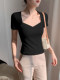 Trendy Design Sweetheart Neckline Short-Sleeve T-Shirt for Women, Spring/Summer 2026 New Stylish Slim-Fit Cropped Square-Neck Top