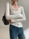 Age-Reducing Lapel Collar V-Neck Knit Sweater for Women, New Autumn and Winter Slim-Fit Solid Color Long-Sleeve T-Shirt Top