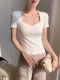 Trendy Design Sweetheart Neckline Short-Sleeve T-Shirt for Women, Spring/Summer 2026 New Stylish Slim-Fit Cropped Square-Neck Top