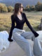 Hot Girl Outfit: Sexy V-Neck Long-Sleeve Base Shirt for Women, Autumn and Winter Pure Desire Style, Sweet and Spicy Girl Tight-Fitting Slimming Inner Top