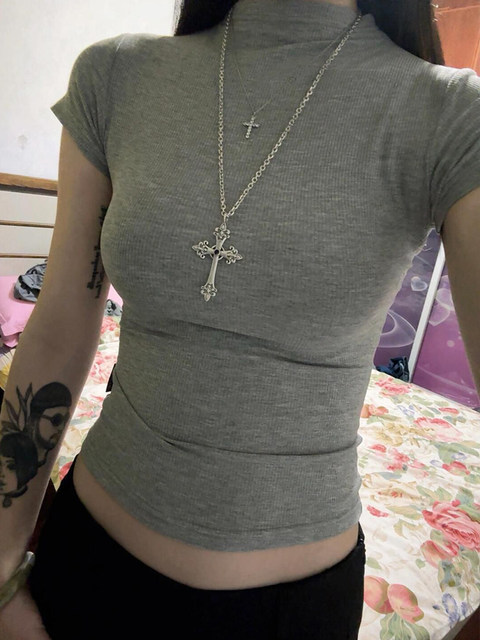 Trendy and Unique Slim-Fit Half-High Collar Short-Sleeve T-Shirt for Women, 2025 New Style, Flattering and Slimming Top