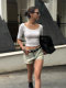 Tight-Fitting Hot Girl U-Neck Collarbone-Exposing Mid-Sleeve T-Shirt for Women, Summer 2025 New Popular Sexy Short Inner Top