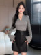 Lightly Mature, Slim-Fitting, V-Neck Base Shirt for Women, Suitable for Autumn and Winter, Can Be Worn Outside, Black, Fashionable, Niche, Inner Wear, Bell-Sleeve Top