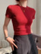 Red Short-Sleeved T-Shirt for Women 2025 Summer New Slim-Fit Hot Girl Chic Korean Style Top with Regular Shoulders