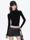 Tight-Fitting Long-Sleeve T-Shirt for Petite Women, Autumn and Winter American Style Slim-Fit Half-High Collar Base Layer Top