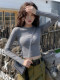 Cool and Spicy Style Short Crop Top for Women, Autumn and Winter Slim-Fit Base Shirt That Accentuates the Figure, Stunning and Slimming Inner T-Shirt Top