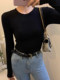 American Style Niche ins Spicy Girl Round Neck Knitted Base Shirt for Women, Autumn and Winter Basic T-Shirt, Regular Shoulder, Slim Fit Inner Top