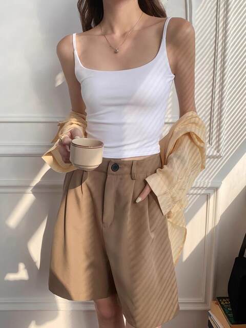 Basic Knitted Camisole for Women, Spring and Summer Outerwear with Chest Pads, Short Slim-Fit Sleeveless Top, 2025 New Model