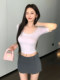 Super Pretty Lavender Mid-Sleeve T-Shirt for Women, Summer 2025 New Style, Beautiful and Sexy, Tight-Fitting, Slimming Short-Sleeve U-Neck Top