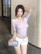 Trendy Design Mid-Sleeve U-Neck T-Shirt for Women, Summer 2025 New Style, Sexy Slim-Fit Base Shirt, Inner Wear, Hot Girl Top