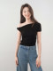 Hot Girl Sexy Short-Sleeved Off-Shoulder Twist T-Shirt Women's Summer Design Asymmetrical Slimming Look Slanted Shoulder Short Top
