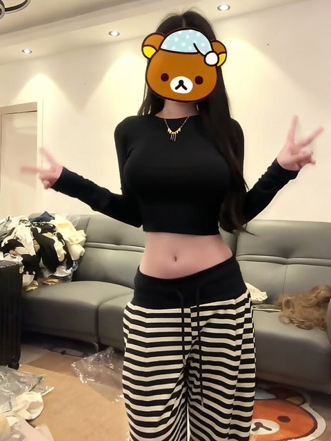 Pure Desire Hot Girl Style Long Sleeve T-Shirt for Women, Autumn and Winter Slim Fit Base Layer, Waist-Cinching Slimming Short Top