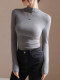Half-Turtleneck Long-Sleeve Base Layer T-Shirt for Women, Autumn and Winter Thickened Brushed Fabric, Slim Fit, Flattering, Versatile, Simple Inner Wear Top