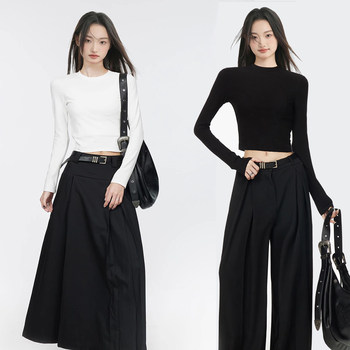 2025 Korean Style New Slim-Fit Long-Sleeve T-Shirt for Women, Summer and Autumn Short Style for Petite Figures, Basic Versatile Base Shirt Top