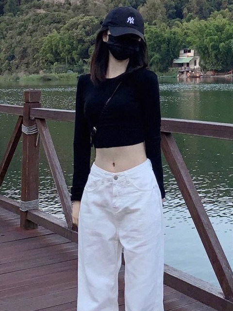 Petite Spicy Girl Long-Sleeve Cropped T-Shirt for Women, Spring 2026 New Style, Simple Versatile Slim-Fit Crop Top